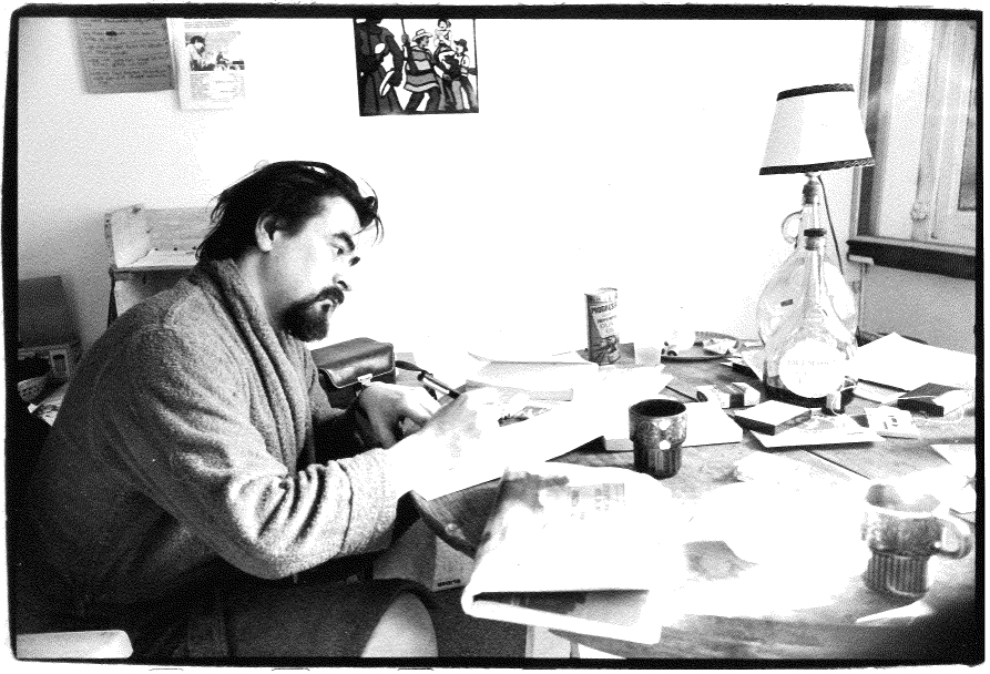 GG at his desk, taken while he was trying to organize a tour for the British band Gong.  Photographer Unknown